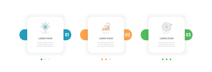 Informative three-stage square infographics for presentation, infographic template for displaying the stage, process