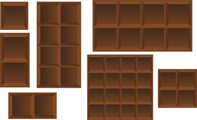 3d brown Floating shelves on a white wall background	
