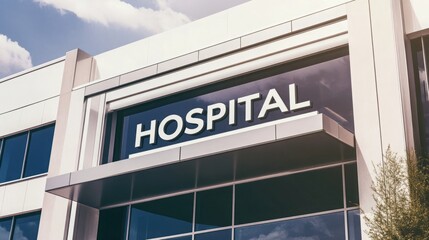 Visible "HOSPITAL" Label with Plus, Organized Hospital Entrance, Healthcare Services Access