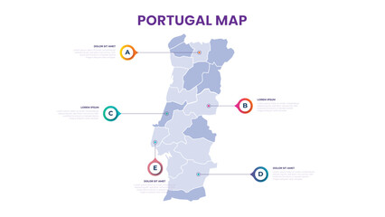 A map of the Portugal. Portugal infographic vector illustration with data and country information