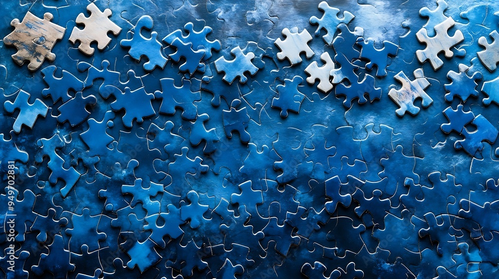 Poster jigsaw puzzle on blue with abstract background : generative ai