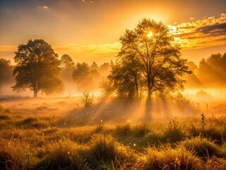 Fototapeta premium morning foggy golden backlight mysterious moody intimate dewy reserve
