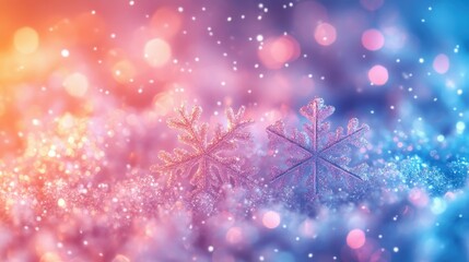 Serene Winter Wonderland - Pastel Background with Bokeh Lights and Delicate Snowflakes for a Dreamy Atmosphere