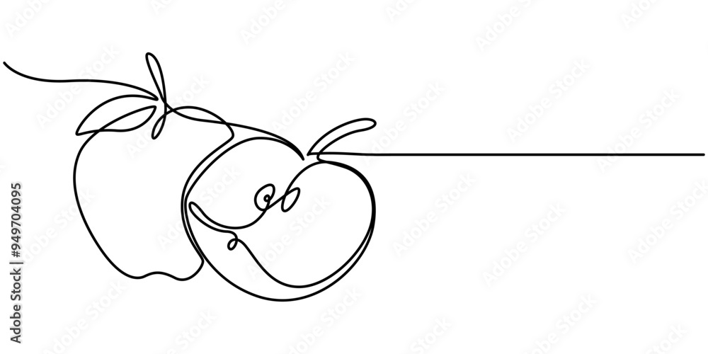 Poster apple continuous one line drawing, single line art element, minimalist sketch line vector illustrati