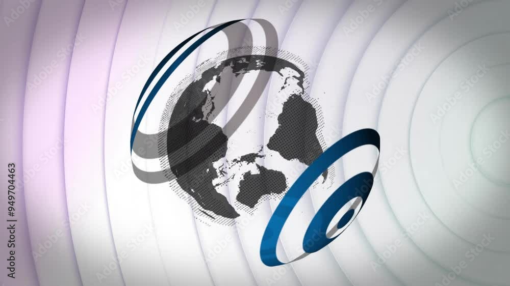 Poster rotating globe with circular patterns, global communication animation