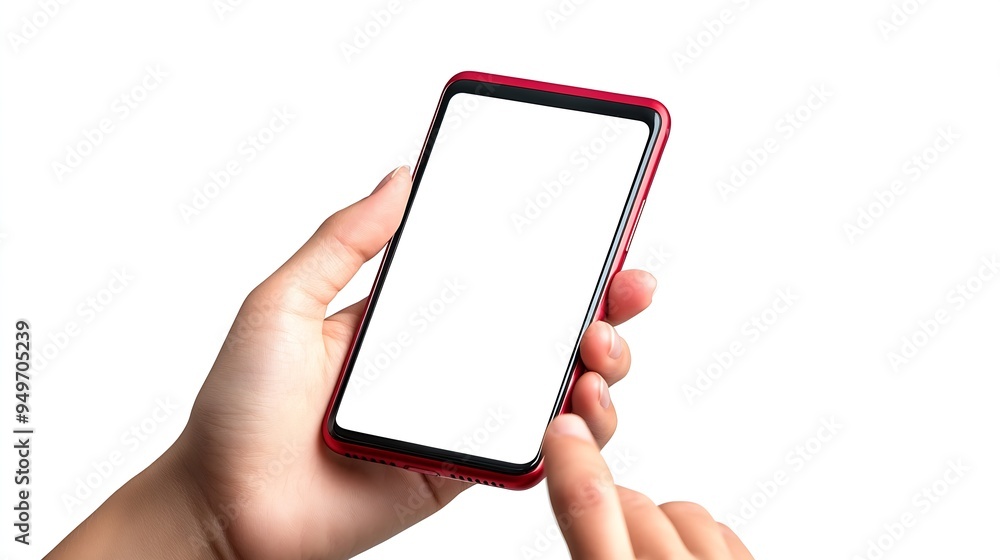 Poster Hand using smartphone with blank screen isolated on white background : Generative AI