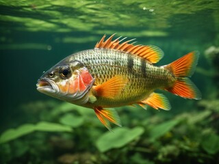 Fototapeta premium big fish in water on green background.