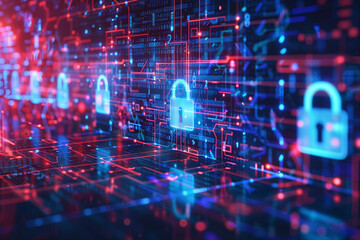 Obraz premium Digital data transfer and cyber security network, artificial intelligence. Abstract background