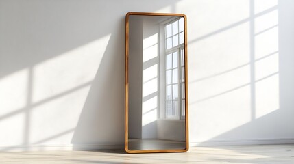 Front view wooden floor mirror use in dressing room isolated on white background : Generative AI