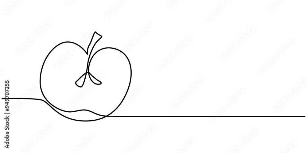 Poster apple continuous one line drawing, single line art element, minimalist sketch line vector illustrati