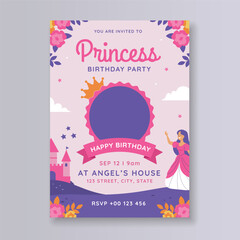 Princess birthday party invitation flyer template