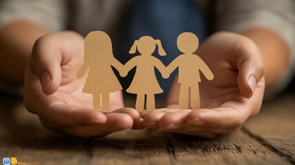 hands holding paper family cutout family home adoption foster care homeless support  mental health homeschooling  cost of living during recession concept : Generative AI