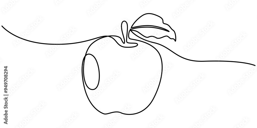 Poster apple continuous one line drawing, single line art element, minimalist sketch line vector illustrati