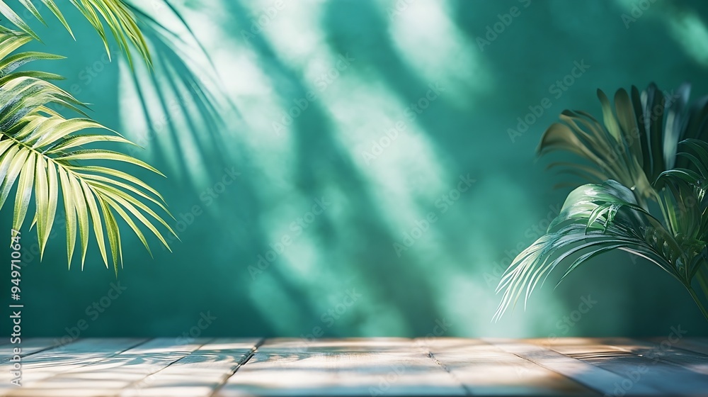 Poster green background bg summer backdrop floor wall 3d studio table kitchen food shadow leaf platform gra