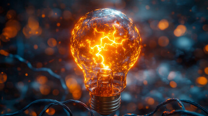 Light bulb glowing with lightning bolt inside representing power of ideas