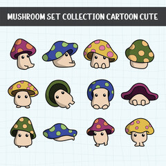 Mushroom set collection cartoon cute