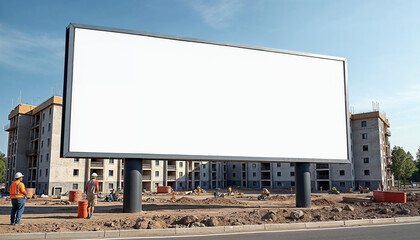 Obraz premium An empty billboard on a construction site for a new apartment, ready for future advertising.