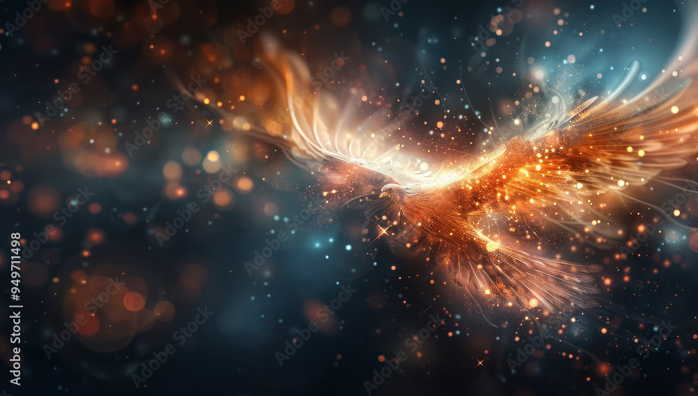 Canvas Prints a bird with orange wings flying through a dark sky with a lot of sparkles by ai generated image