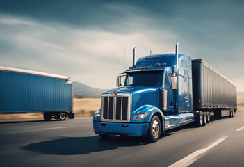 A blue semi truck with trailer
