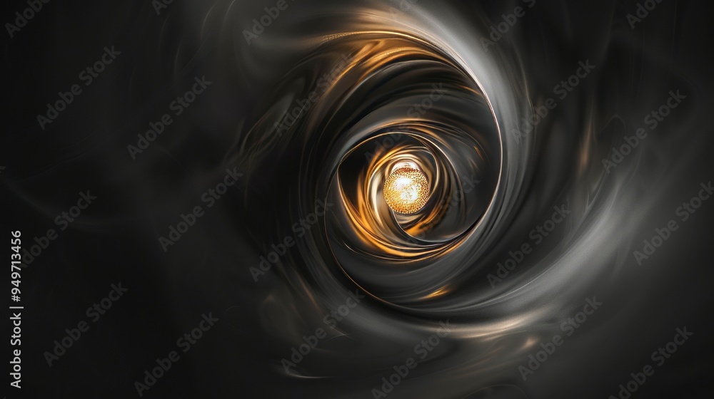 Poster golden vortex. abstract swirl design with a glowing center. represents a journey to the unknown.
