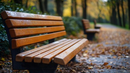 Detail of the rest benches in the spa forest park for visitors : Generative AI