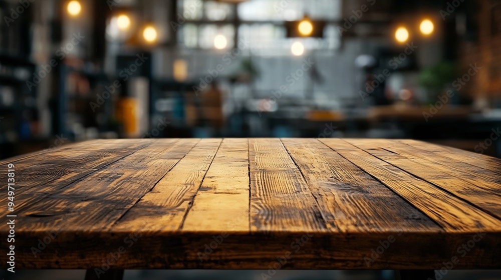 Leinwandbilder The empty wooden table top with blur background of factory Exuberant image : Generative AI