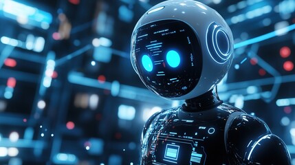 A digital ad promoting an insurance chatbot service with futuristic graphics.