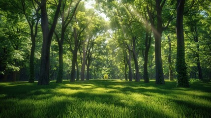 Obraz premium sun rays in the forest.