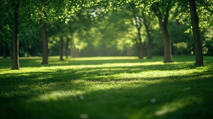 Obraz premium Empty park with beautiful tall green trees : Generative AI