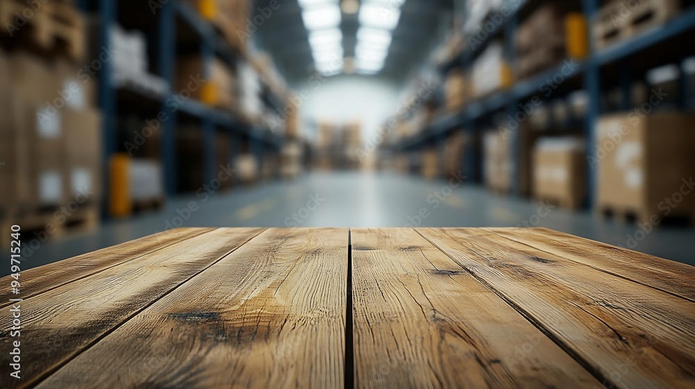 Fototapete the empty wooden table top with blur background of warehouse storage exuberant image : generative ai