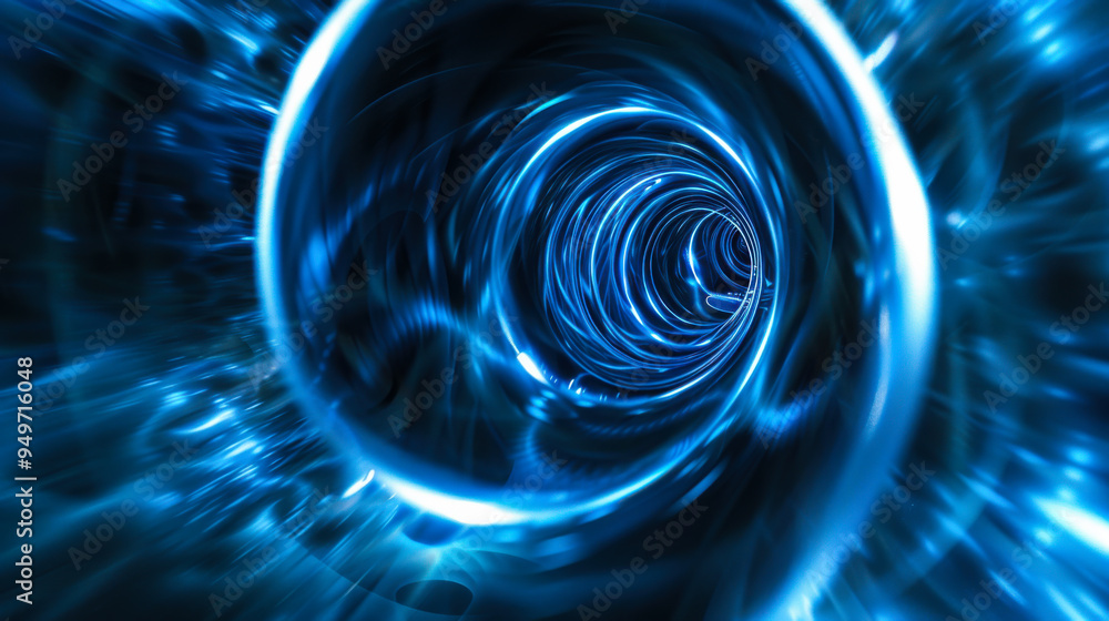Poster dynamic blue digital tunnel visualizing data flow through a futuristic network environment