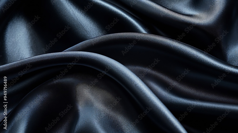 Poster Black gray satin dark fabric texture luxurious shiny that is abstract silk cloth background with patterns soft waves blur beautiful : Generative AI