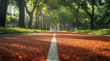 Obraz premium Athlete track or running track with green trees in the playground : Generative AI
