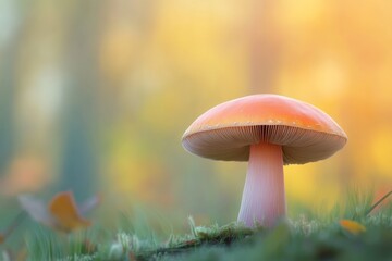 a single, majestic mushroom cap with a velvety texture and a subtle, gradient-like blur in the background