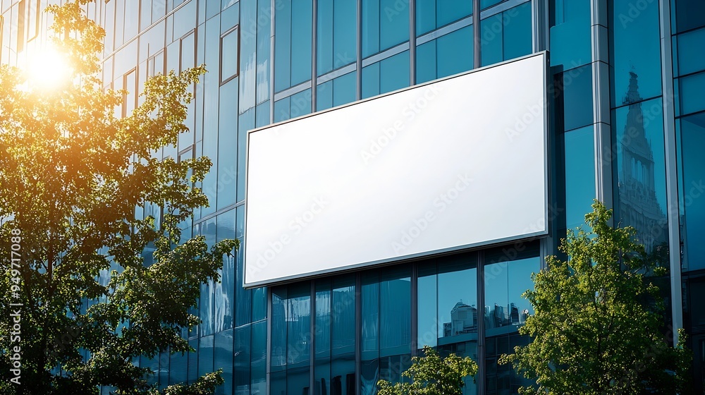 Poster advertising biilboard mockup in front of the modern office building : generative ai