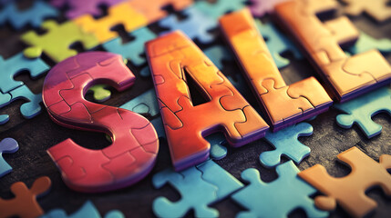 SALE spelled out using puzzle pieces being put together.


