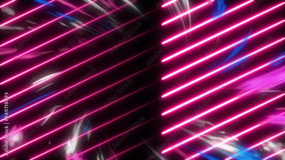 Poster neon pink lines and abstract shapes animation over dark background