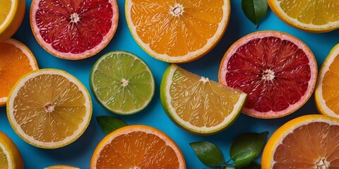 Sliced Citrus Fruits on Colorful Background.