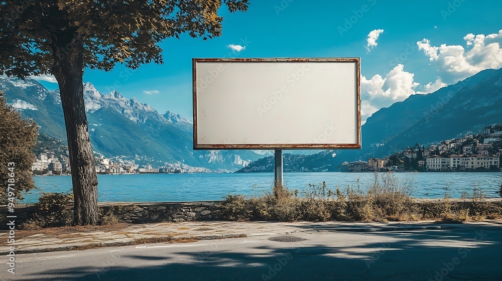 Poster blank billboard on the side of the road in lugano : generative ai