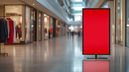 red blank sign inside shopping mall mock up advertise display frame setting over the clothes line in the shopping department store for shopping business fashion and advertisement conce : Generative AI