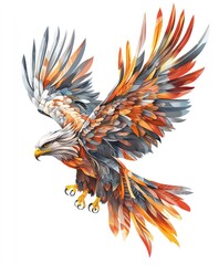 Fototapeta premium A vibrant, stylized illustration of a majestic eagle in flight, showcasing intricate feather details.