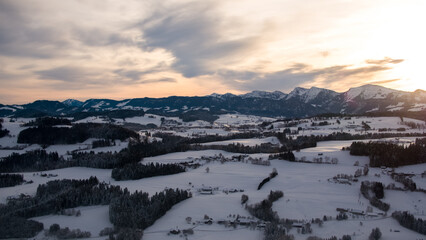 Sunset in the german alps in winter