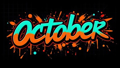 "October" graffiti on dark background