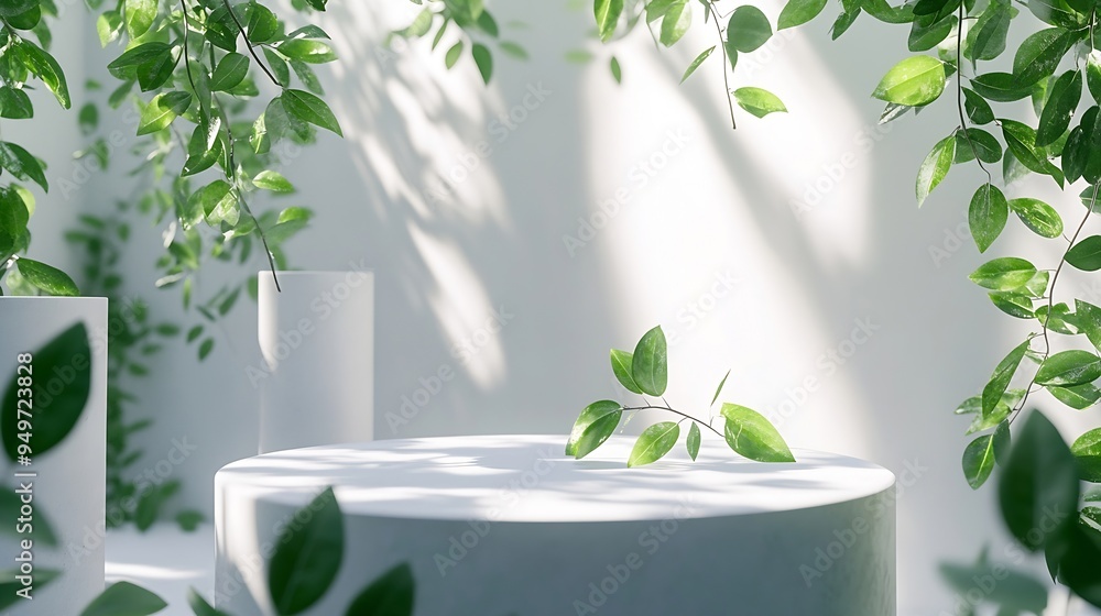 Aufkleber creative concept of minimalism with leaf and plaster podium blank space on white podiums for present
