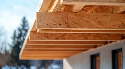 Currently joist framework for house is being installed along with gutter holders soffit fascia trim on house under construction : Generative AI