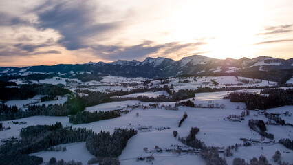 Sunset in the german alps in winter