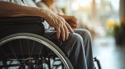 Obraz premium Elderly couples or caregivers take care of the patient in a wheelchair Concept of a happy retirement with care from a caregiver and Savings and senior health insurance a Happy Family : Generative AI