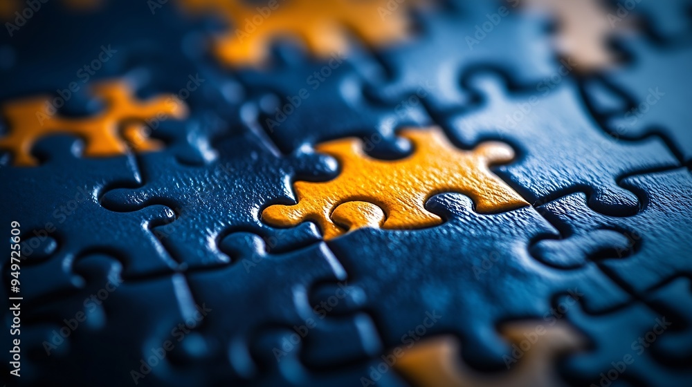 Poster jigsaw puzzle on blue with abstract background : generative ai