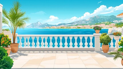 Balcony view of sky. Landscape. Sunny Day. Terrace with a beautiful view on the sky. Background with beautiful cloud's.