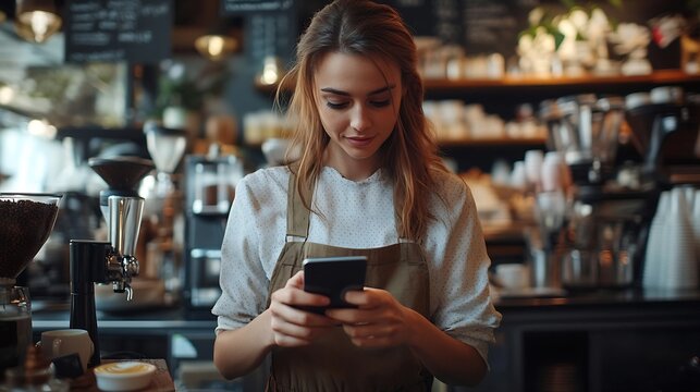 Customer using smartphone to complete digital payment with baristas handheld device in a cafe Modern payment being made via mobile phone by woman in casual clothes to attentive worker  : Generative AI